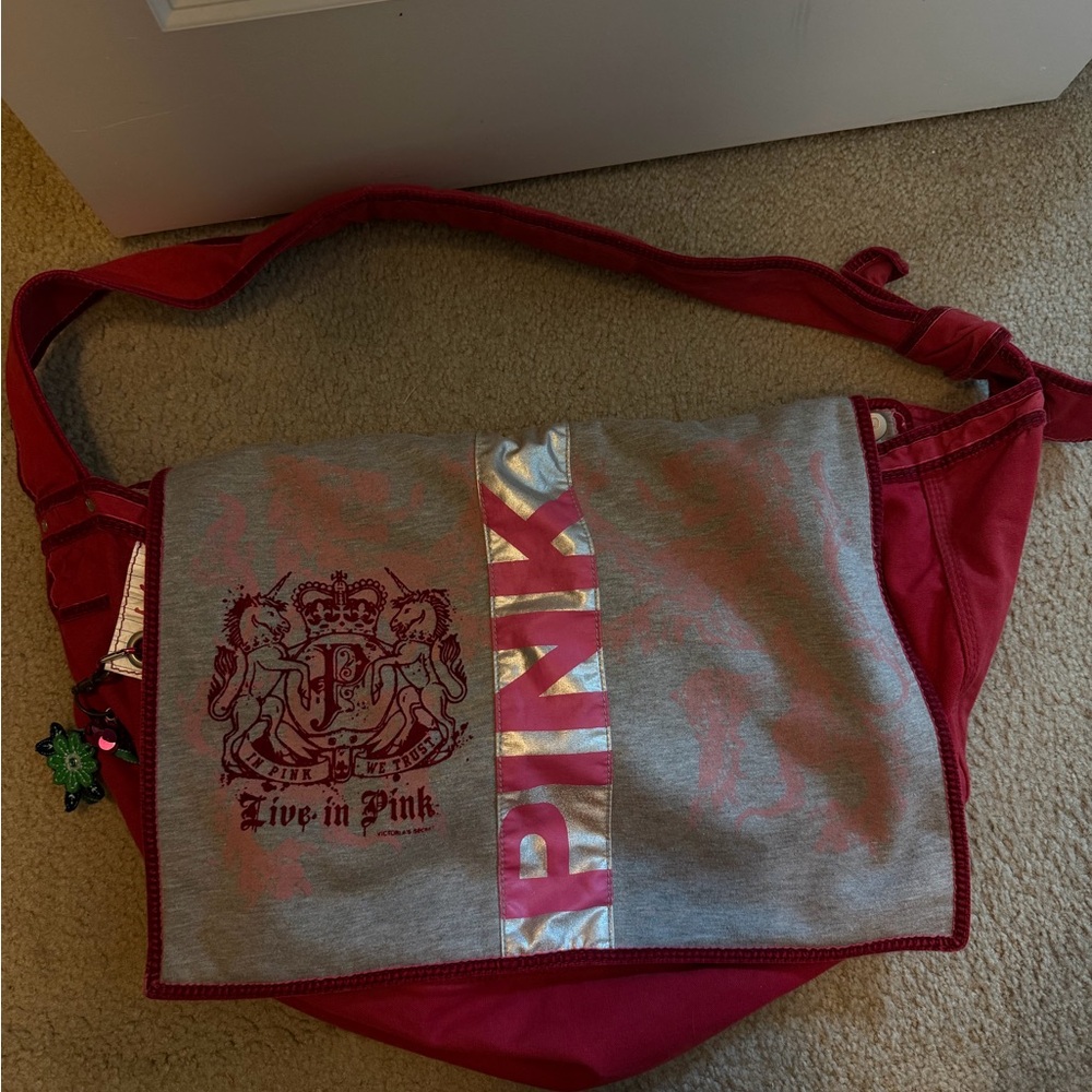 PINK Victoria's Secret Red and Silver Shoulder Bag